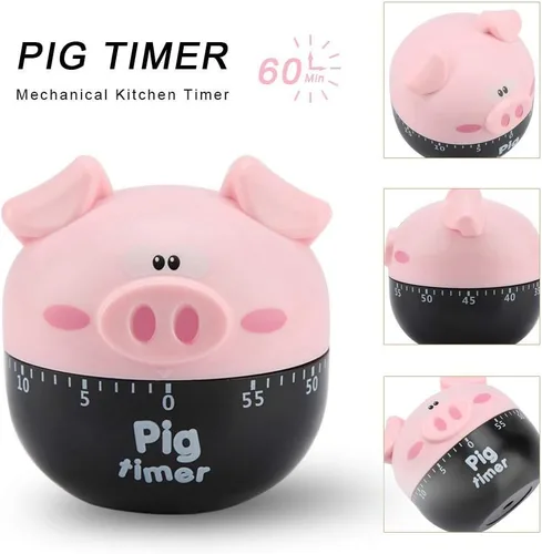 Vista 4 de Temporizador de cocina con diseño de cerdo de dibujos animados, contadores mecánicos para herramienta de sincronización de cocción, temporizador
