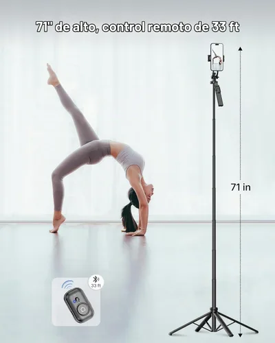 Vista 7 de 71" Phone Tripod for Recording, Selfie Stick for iPhone & Android