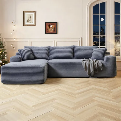 Vista 23 de Cloud Sofá modular moderno de 108 pulgadas con asiento profundo, sofás de pana sin hueso con diván en forma de L para sala de estar, no requiere