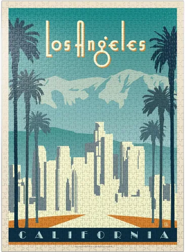Vista 10 de MyPuzzle Los Angeles Skyline, póster vintage, rompecabezas de 100 piezas para adultos