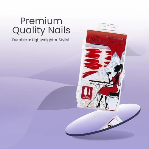 Vista 2 de Allkem - Uñas de presión de color solido, extra largas, estilo cónico, bailarina, cobertura total de uñas