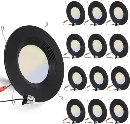 Vista 9 de Paquete de 2 luces LED empotrables 5CCT negras de 5/6 pulgadas, 2700K/3000K/4000K/5000K/6500K seleccionables, luces de lata regulables con borde