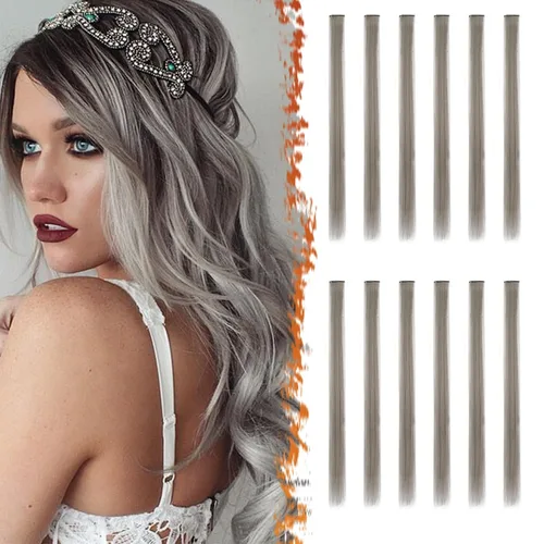 Vista 10 de BARSDAR Extensiones de cabello negro con clip, extensiones de cabello con clip de color para mujer, 22 pulgadas, 12 piezas, extensiones sintéticas