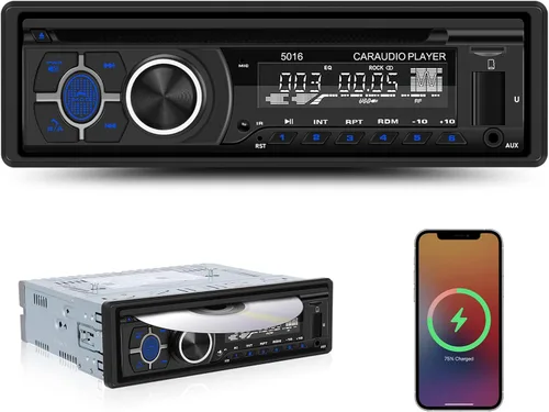 Vista 6 de CAMECHO Radio de coche Bluetooth Single DIN Audio estéreo para automóvil, audio para automóvil con manos libres Bluetooth, FM/ MP3/U disco/AUX/carga