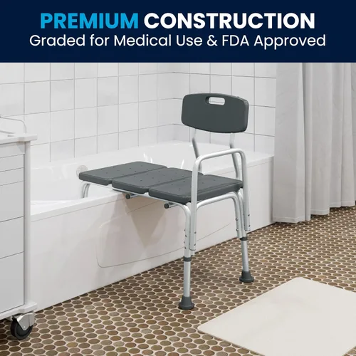 Vista 6 de Flash Furniture HERCULES Series - Banco de transferencia de baño y ducha gris ajustable con capacidad de 300 libras con respaldo y brazo lateral