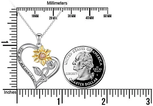 Vista 7 de Collar de plata de ley S925 con dije de girasol con circonita cúbica o aretes para mujer de 18.0 in, Plata de ley, Corazón girasol Nec