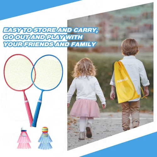 Vista 6 de Raqueta de bádminton para niños, juguetes deportivos de raqueta al aire libre para niños con volantes, juego de bádminton para niños y adultos