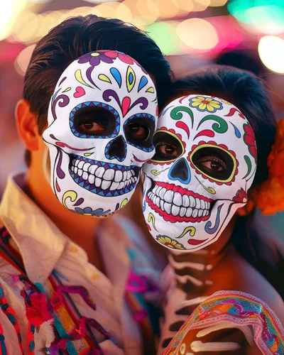 Vista 6 de RoundFunny 6/12 máscaras del Día de los Muertos para adultos Halloween