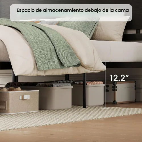 Vista 8 de LIKIMIO Base de cama tamaño King con cabecero y estribo Negro