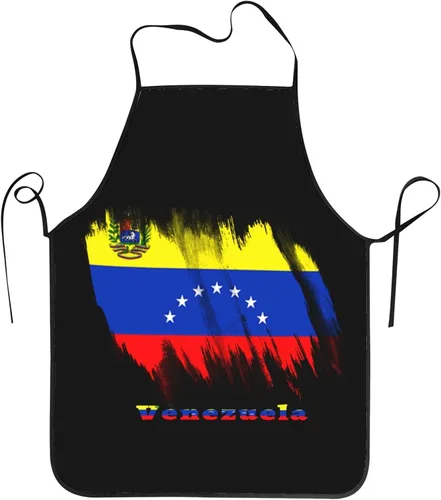 Vista 9 de Delantal de bandera venezolana para hombres y mujeres, ajustable, gran volumen, estampado, divertido, vintage, delantales para cocina