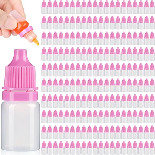 Vista 8 de Maxcheck 400 botellas de plástico con cuentagotas de 0.17 onzas líquidas, mini botella portátil para apretar con tapas, recipiente con cuentagotas