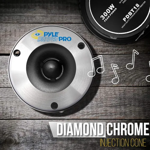 Vista 8 de Pyle Tweeter de cuerno de titanio de 3.75 pulgadas (par) – Acabado de corte de diamante cromado de aluminio con pico de 300 vatios de estructura