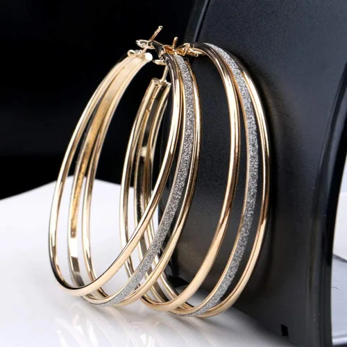 Vista 4 de Aretes para mujer, diseño de círculos redondos esmerilados multicapa, para fiestas, joyería de regalo, joyería de regalo