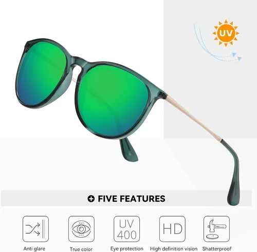 Vista 3 de Fozono Gafas de sol polarizadas redondas retro para mujer, gafas de sol vintage con protección UV