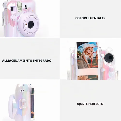 Vista 4 de Funda transparente para mini 12 instantáneos, cámara de película con capacidad para 10 películas en la parte posterior y correa ajustable