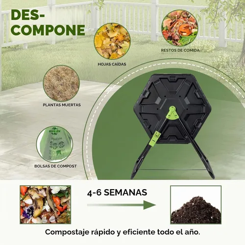 Vista 4 de Contenedor de compostaje pequeño de 21 galones, para exteriores, compacto, con cámara giratoria única, con puerta corredera y marco de acero