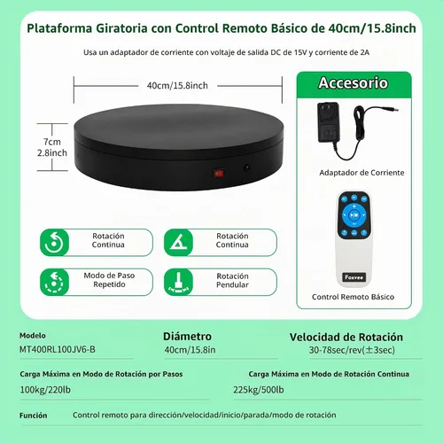 Vista 2 de Tocadiscos motorizados con control remoto, soporte giratorio motorizado resistente, plataforma giratoria ajustable de velocidad, tocadiscos