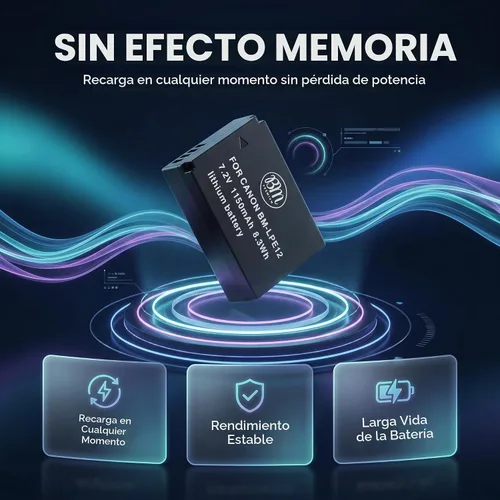 Vista 5 de BM Premium Batería LP-E12 para cámaras digitales Canon EOS-M, EOS M2, EOS M10, EOS M50, EOS M50 Mark II, EOS M100, EOS M200, SX70 HS, Rebel SL1