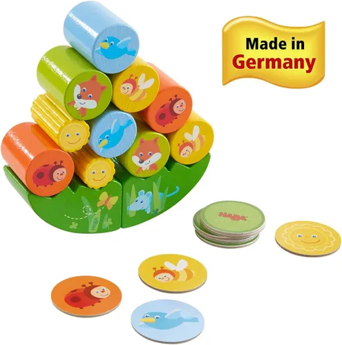 Vista 5 de HABA - Juego de apilamiento Fox, juguete de madera para más de 2 años, juego de habilidades motoras con prado tambaleante y 10 piedras apilables
