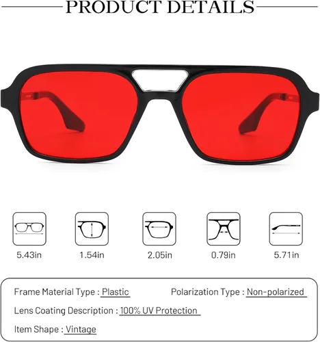 Vista 4 de COASION Lentes de sol planos estilo aviador vintage de los años 70 para mujeres y hombres, diseño cuadrado de metal con protección UV400