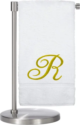 Vista 83 de Script R - Toalla de baño con monograma, regalo personalizado, 27 x 54 pulgadas, juego de 1 toalla bordada con texto dorado, 100% algodón turco Navy