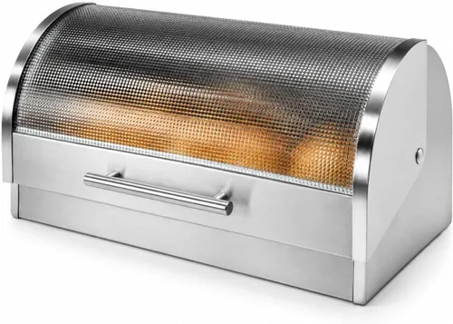 Vista 2 de Oggi Panera con tapa enrollable de acero inoxidable para encimera de cocina con tapa de vidrio templado - Se adapta a múltiples hogazas grandes