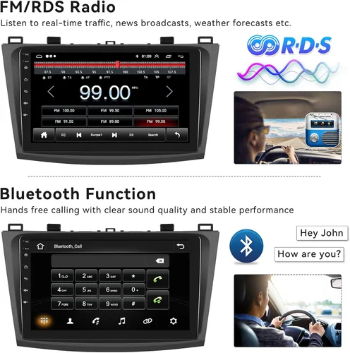 Vista 5 de Radio estéreo de coche para Mazda 3 2009 2010 2011 2012 2013, Android 15 2G+64G Carplay inalámbrico Android Auto, 9 pulgadas pantalla táctil coche