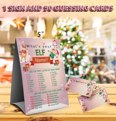 Vista 2 de Letrero de juegos de Navidad: juego con nombre de elfo ¿cuál es tu elfo, juegos de Navidad para familias, juegos de fiesta de Navidad