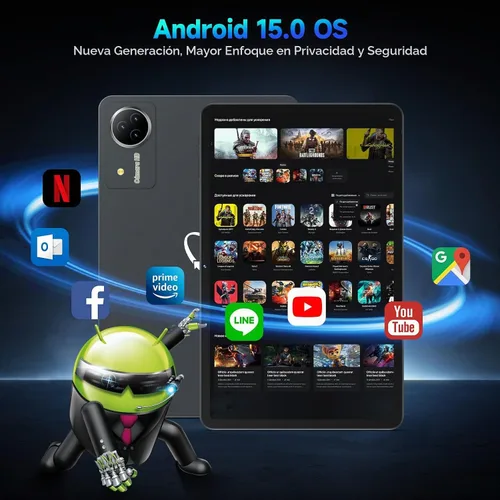 Vista 5 de Tableta mejorada con Android 15 de 12 pulgadas con ROM de 256 GB, procesador Helio G99 Octa-Core Android Tableta para juegos, gran pantalla FHD