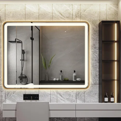 Vista 11 de [Usado] Espejo de baño LED irregular con luces, espejo retroiluminado sin marco de 40 x 20 pulgadas para pared, espejo inteligente regulable