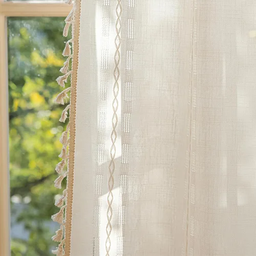 Vista 36 de Deeprove Cortina Boho de 96 pulgadas de largo para sala de estar, dormitorio, guardería, lino café semi-transparente transpirable de 96 pulgadas
