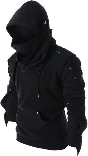 Vista 3 de Muscularfit Sudadera de manga larga con capucha y tachuelas retro de invierno para hombre