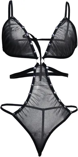 Vista 5 de Zzalalana Lencería de malla para mujer para sexo travieso Teddy Body Babydoll Hollow Out See Through Nightwear para juegos sexuales