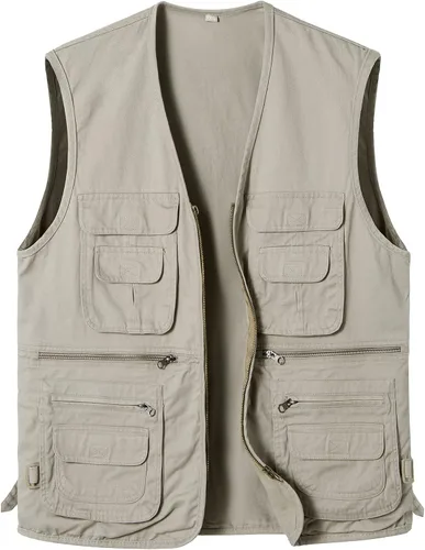 Vista 2 de Chaleco de pesca para hombre con múltiples bolsillos, sin mangas, chaleco de caza, safari, viajes, al aire libre, chaleco casual