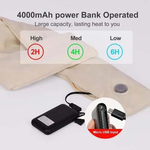 Vista 5 de ASLDOIWEH Heated Scarf for Women & Men Christmas Gifts, Electric Heating Scarf with 4000 mAh Power Bank, Neck Heating Pad for Neck Pain, USB