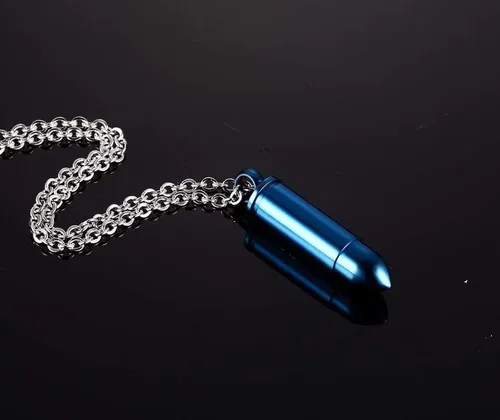 Vista 3 de Collar con colgante de urna de bala pulida de acero inoxidable, joyería de cremación de recuerdo de cenizas conmemorativas, Acero inoxidable, No es