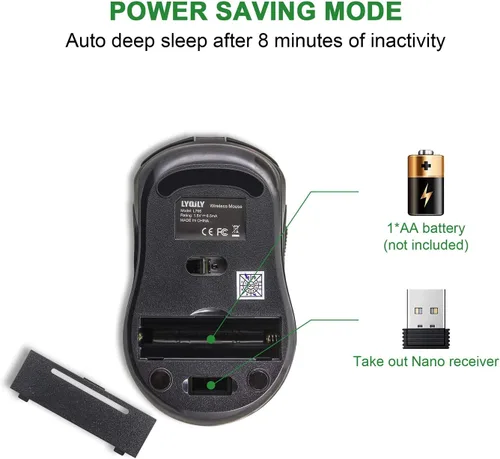 Vista 6 de Mouse óptico inalámbrico de 2,4 G, ahorro de energía, 5 DPI, 6 botones para PC y portátil