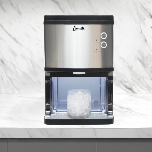 Vista 2 de Avanti La máquina de hielo Nugget con controles electrónicos y dispensador de uso en encimera hace 33 libras de hielo masticable por día, perfecta