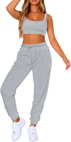 Vista 2 de Fixmatti Conjunto deportivo de 2 piezas para mujer, brasier y pantalones deportivos