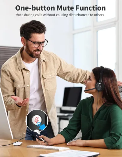 Vista 8 de Auriculares con cable con micrófono para PC, computadora portátil, auriculares USB con micrófono de cancelación de ruido, control en línea