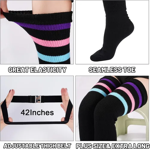 Vista 3 de Abodhu Calcetines altos hasta el muslo de talla grande para muslos gruesos para mujer, extra largos, ampliados, de punto grueso