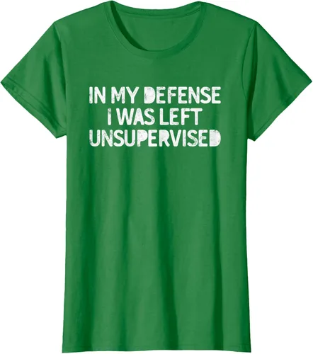 Vista 33 de Camiseta divertida con texto en inglés "Saying In My Defense I Was Left Unsupervised" Negro
