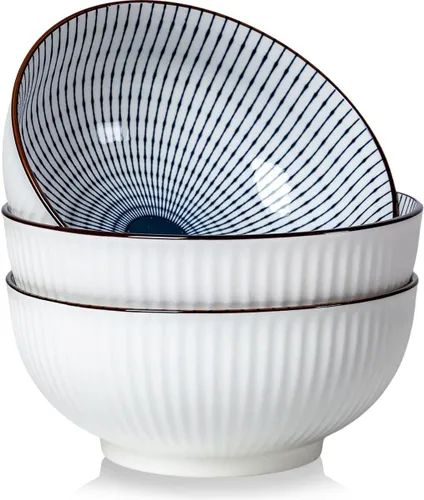 Vista 9 de Houlu Tazones Pho de 60 onzas, tazón grande de sopa, juego de cuencos de ramen japonés, cuencos de porcelana grandes de 8 pulgadas, juego de 3