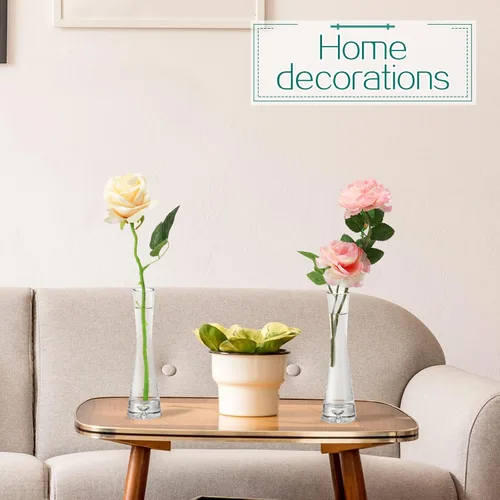 Vista 5 de Sliner 6 jarrones altos de cristal para centros de mesa, florero pequeño de flor simple, jarrones cilíndricos decorativos delgados para bodas