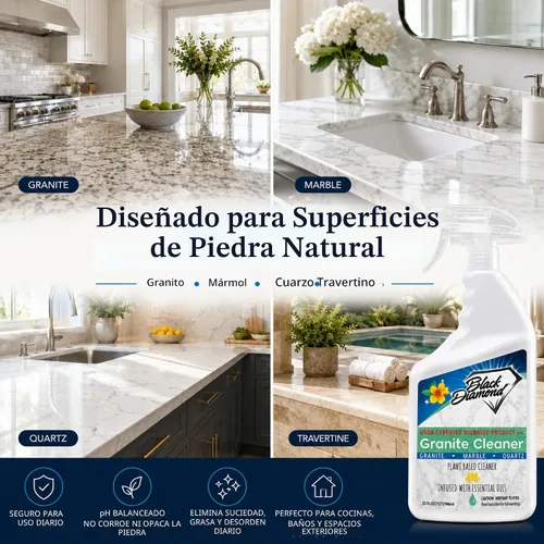 Vista 4 de Black Diamond Stoneworks Limpiador de Encimeras de Granito: Certificado BIOBASED por USDA - Seguro para encimeras de granito y otras piedras.