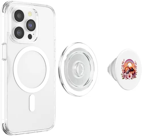 Vista 4 de Kawaii Funny Red Panda Rainbow Japanese Cherry Blossom PopSockets MagSafe PopGrip para iPhone