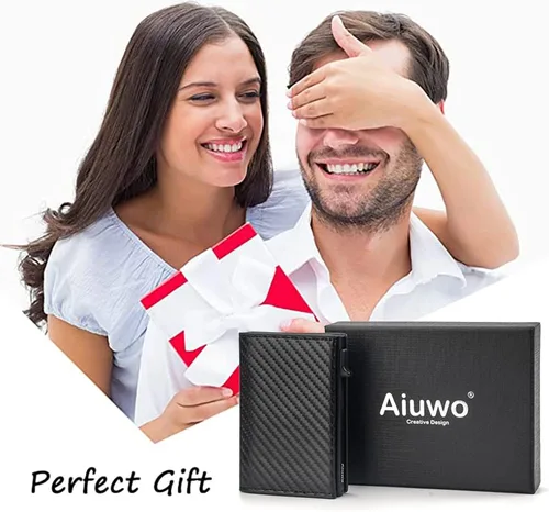 Vista 6 de Aiuwo Mens Slim wallet with Money Clip Blocking Credit Card holder wallet for Men with Gift Box (Carbon Leather)