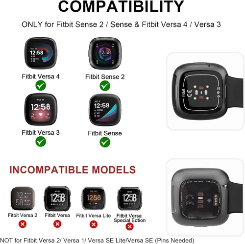 Vista 5 de Correa compatible con Fitbit Sense 2 / Sense Bands, Fitbit Versa 4 / Versa 3 bandas para mujeres y hombres, correa de repuesto de silicona suave