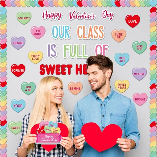 Vista 6 de Tablero de anuncios de corazón para el día de San Valentín, decoración de aula, recortes de papel de corazón de amor a granel con bordes