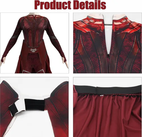 Vista 6 de Disfraz de bruja para niñas, overol rojo con tocado, disfraz de Halloween para niñas